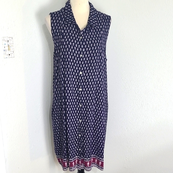 Faded Glory Navy Blue/White Sleeveless Dress with Maroon Trim at Hemline Size XL - Picture 1 of 11